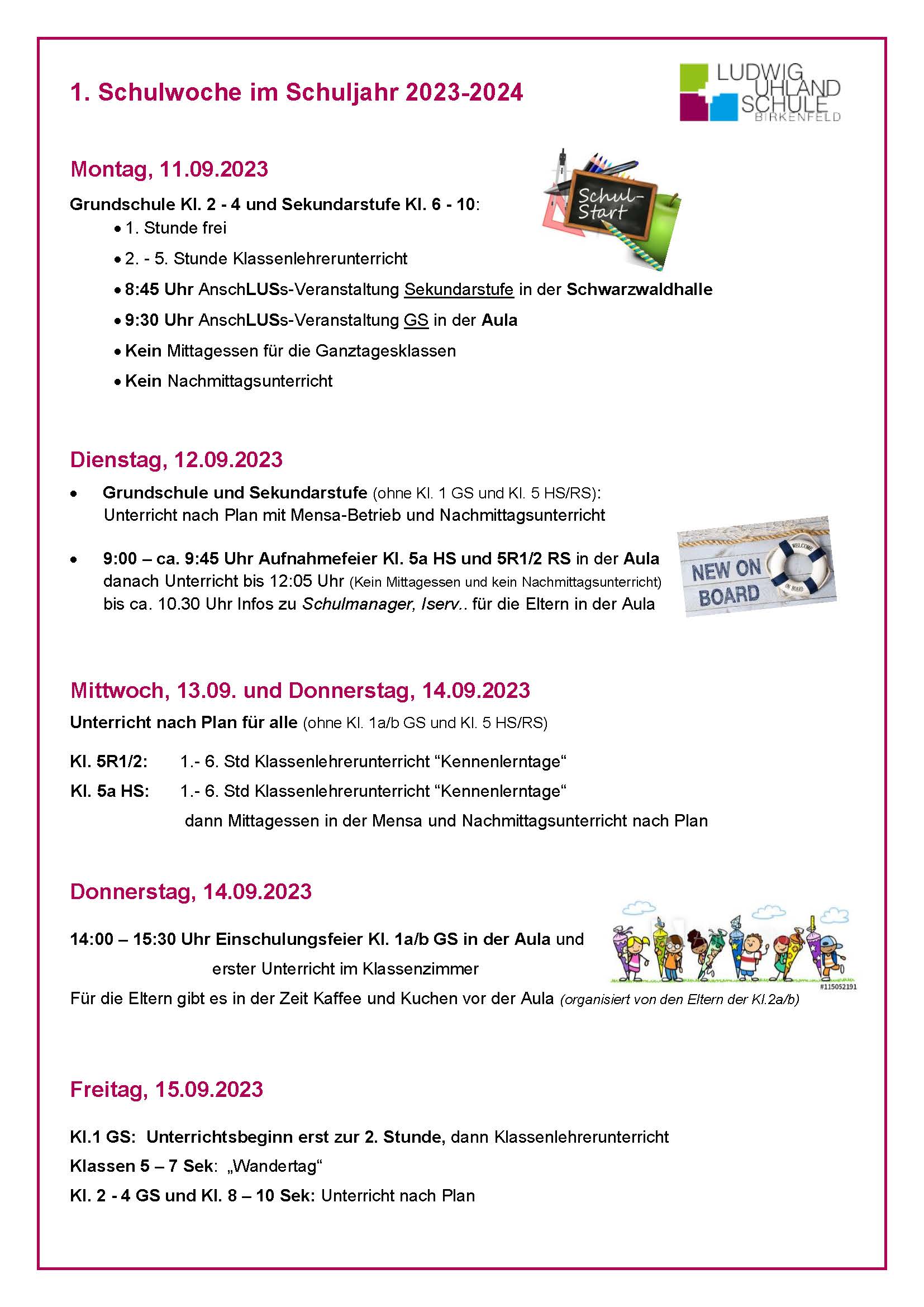 Erste Schulwoche 2023 24